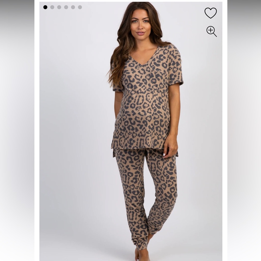 PinkBlush Camel Leopard Pocket Front Maternity Pajama Set